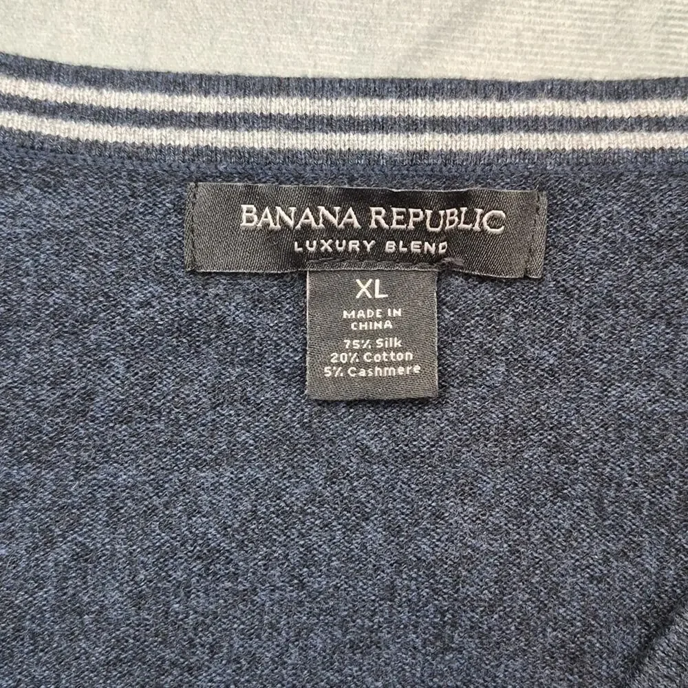 Banana Republic Luxury Blend Preppy Sweater Cotton Silk Cashmere Blue Mens XL